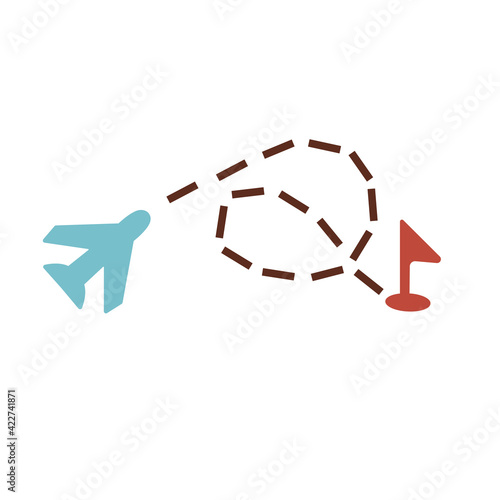 Airplane route icon. Airplane destination routes. Isolated element on a white background. Travel design. Vector illustration
