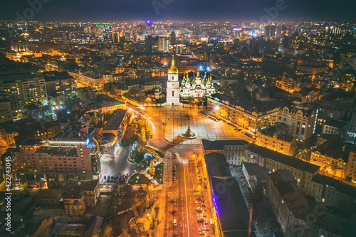 Aerial night view night Kyiv