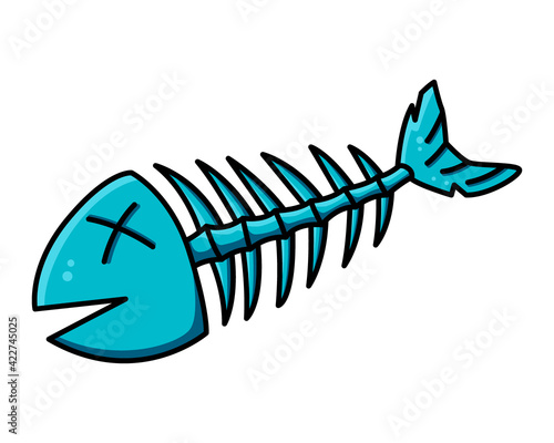Dead fish. Cool picture in blue and black outline to indicate debris or environmental problems. Vector illustration for websites, magazines or newspapers.