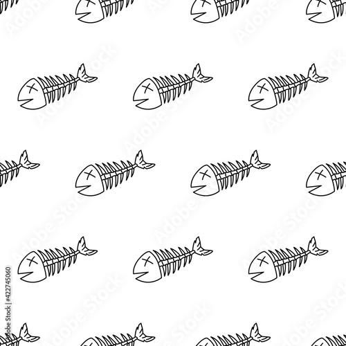 Dead fish line seamless pattern. Cool picture in blue and black outline to indicate debris or environmental problems. Vector illustration for websites, magazines or newspapers.