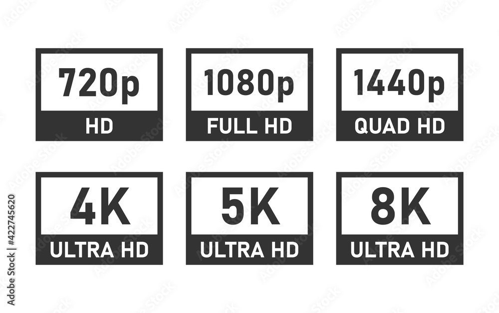 display resolution icons, 4K UHD, 8K, Quad HD, Full HD and HD screen  resolution Stock Vector | Adobe Stock