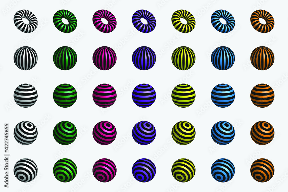 3D geometric striped rounded shape. Stylised modern minimalistic graphic design. Creative design template vector illustration. 3D geometric striped rounded shape. Stylised modern minimalistic graphic design. Creative design template vector illustration.