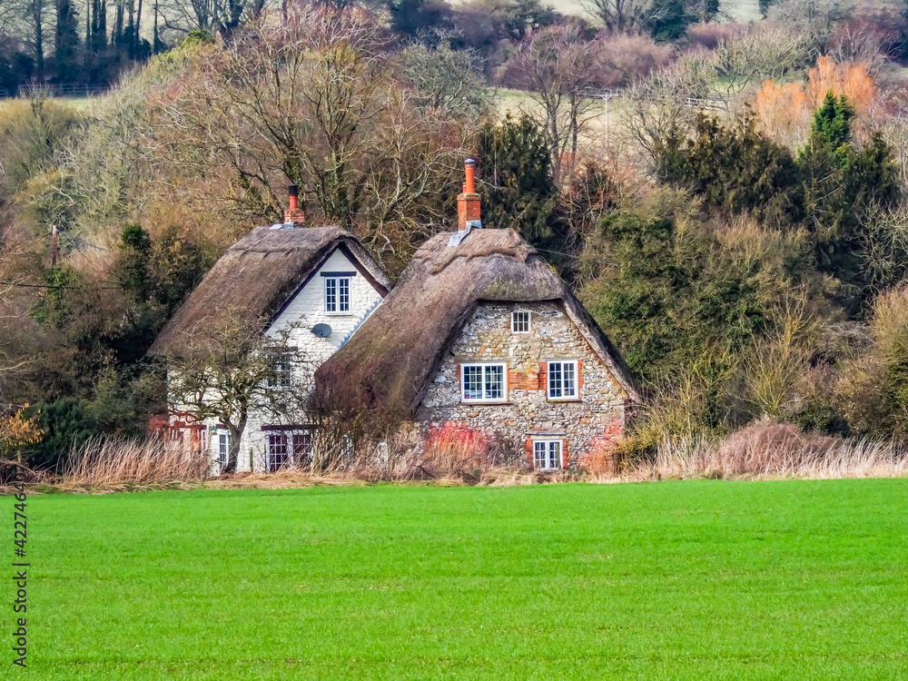 Fototapeta premium horizontal, housing, luxury, peaceful, property, real estate, residential, retirement, english, farmhouse, lawn, quaint, pretty, vibrant, britain, british, england, grounds, home, european, exterior, 