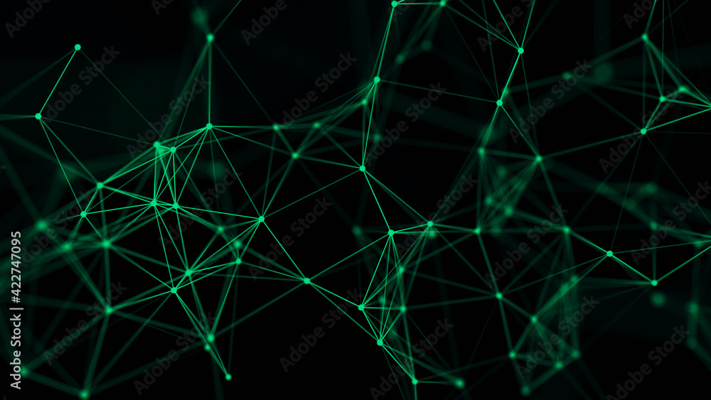 Abstract background with connecting dots and lines. Distribution of triangular shapes in space.High resolution. Big data visualization. 3D rendering. Abstract background with connecting dots and lines. Distribution of triangular shapes in space.High resolution. Big data visualization. 3D rendering.