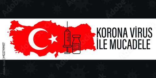 Turkey vaccination concept, vaccine injection in map of Turkey. Vaccine and vaccination against coronavirus, COVID-19. Vector template about Healthcare.