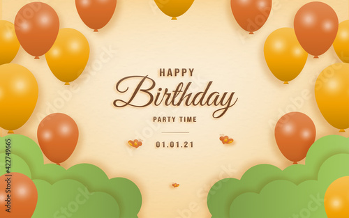 Invitation birthday greeting card with a cute celebrate children's themes and template invitation paper art style vector illustration.	