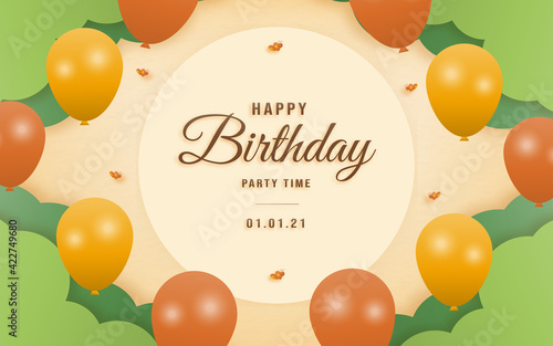 Invitation birthday greeting card with a cute celebrate children's themes and template invitation paper art style vector illustration.	
