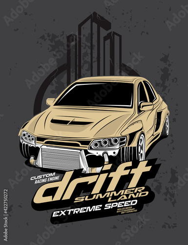 drift summer land, custom drift car illustration