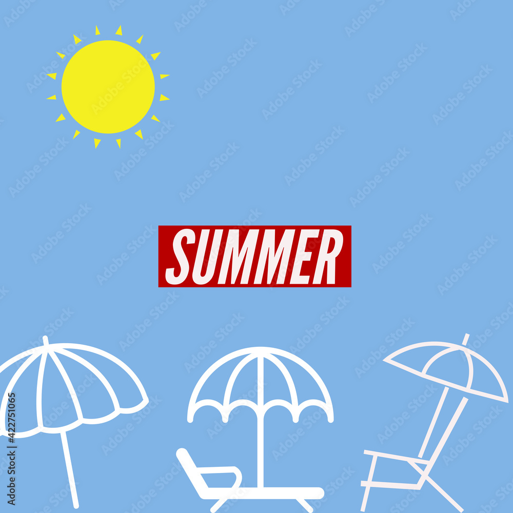 summer beach with sun and umbrella, vacation abstract background, graphic design illustration wallpaper