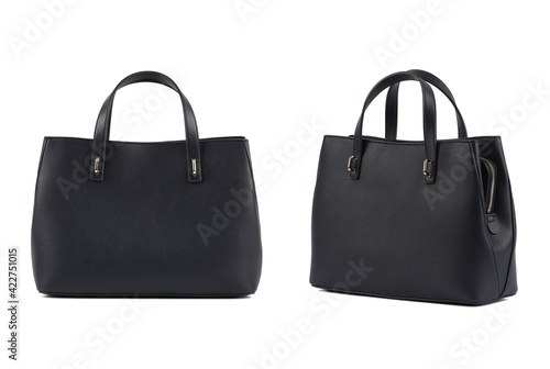 Black women's classic bag. Front and side views