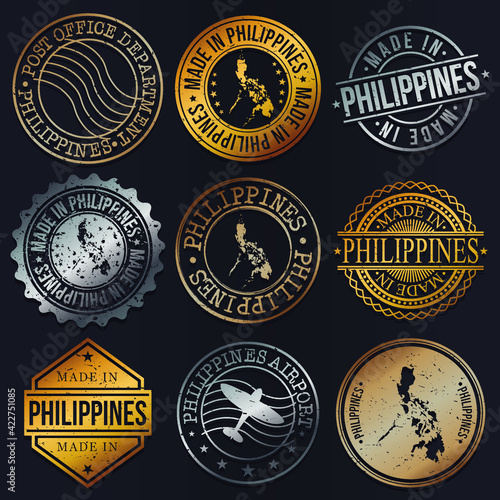 Philippines Business Metal Stamps. Gold Made In Product Seal. National Logo Icon. Symbol Design Insignia Country.