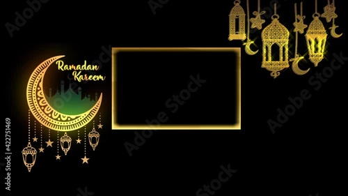 motion template black and gold background with frame text ramadan kareem footage 