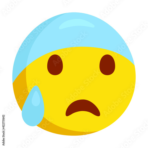 Anxious With Sweat Emoji Icon Illustration. Concerned Vector Symbol Emoticon Design Doodle Vector.