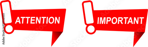 Important notice attention banner information. Important and attention notice stickers.  Important word, danger announcements information. Isolated vector icons set.