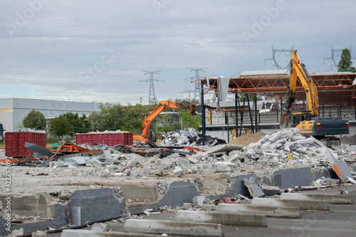 Demolition machines on a construction site