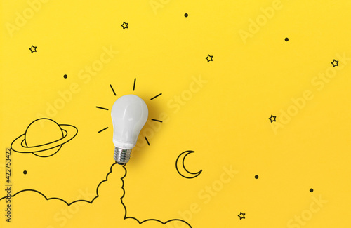 Quadro su tela Light bulb rocket launch for idea boost