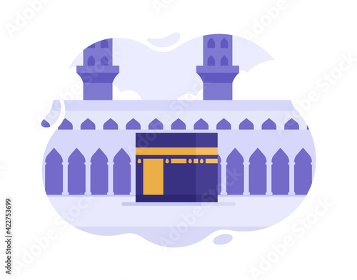 arabian moslem kaba mecca with modern cartoon flat style vector, Islamic Qaabah Building Icon Concept, Flat Cartoon Style Suitable for Web Landing Page, Banner, Sticker, Background