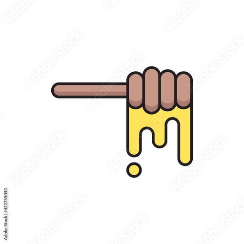 Honey dipper stick icon isolated on white background. Honey ladle. Set icons colorful square buttons. Vector Illustration