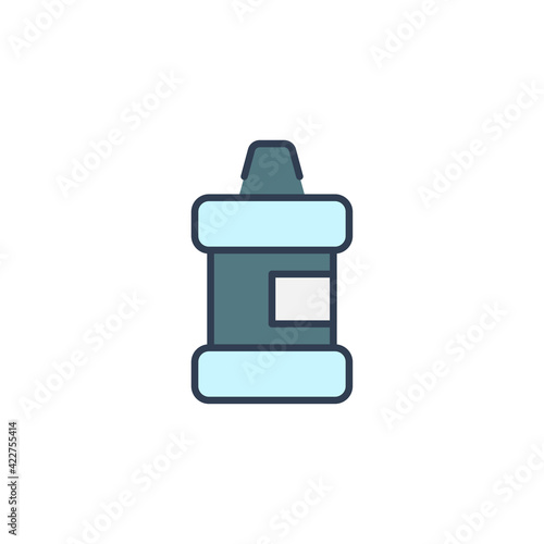 Mouthwash plastic bottle and glass icon isolated on white background. Liquid for rinsing mouth. Oralcare equipment. Set icons colorful. Vector Illustration