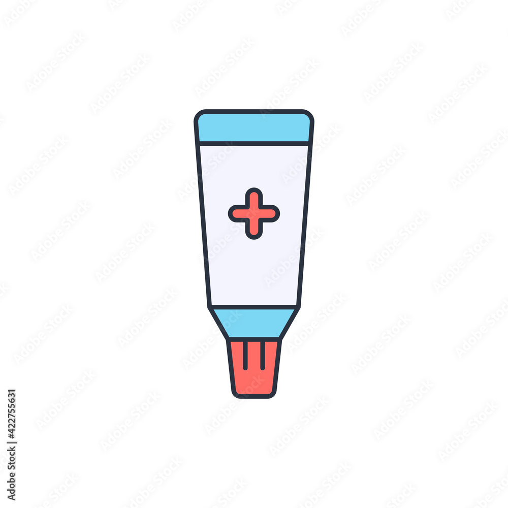 Ointment cream tube medicine icon isolated on white background. Tube, container, toothpaste, cream sign. Set icons colorful. Vector Illustration Ointment cream tube medicine icon isolated on white background. Tube, container, toothpaste, cream sign. Set icons colorful. Vector Illustration