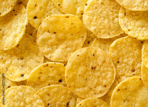 Fotografija Overhead view of tasty tortilla chip rounds
