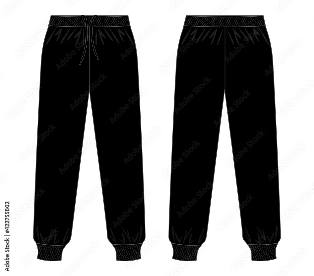 Black Tracksuit Pants Template Vector On White Background.Front And ...