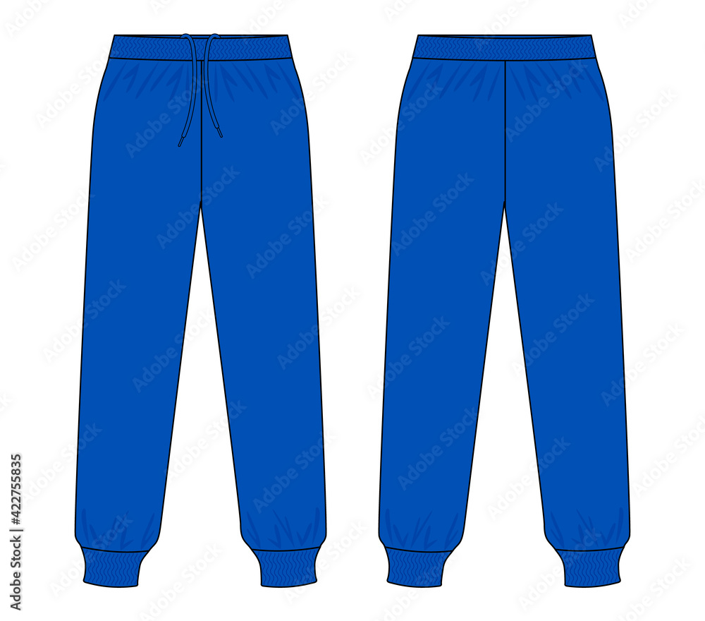 Blue Tracksuit Pants Template Vector On White Background.Front And Back ...