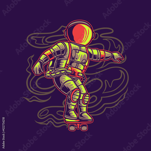 t shirt design astronaut cool with skateboard illustration © Wahyu