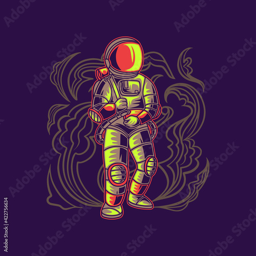 t shirt design astronaut holding adventure bag illustration