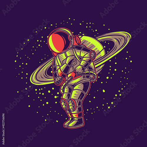 t shirt design astronaut with planet background adventure illustration © Wahyu