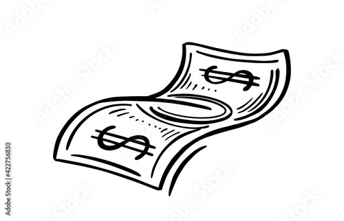 Black and White doodle 100 Dollar Bill. Sketch Hand Made. For business, shopping, sale and financial concept