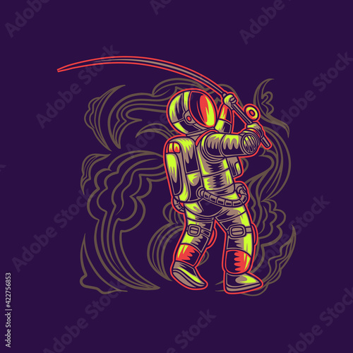 t shirt design astronaut throwing bait fishing illustration © Wahyu