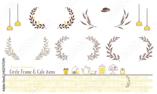 ナチュラルな飾り罫とカフェグッズのイラスト-1

