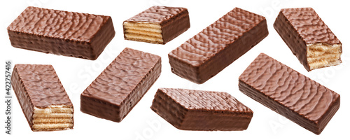 Quadro em tela Waffle chocolate bar isolated on white background