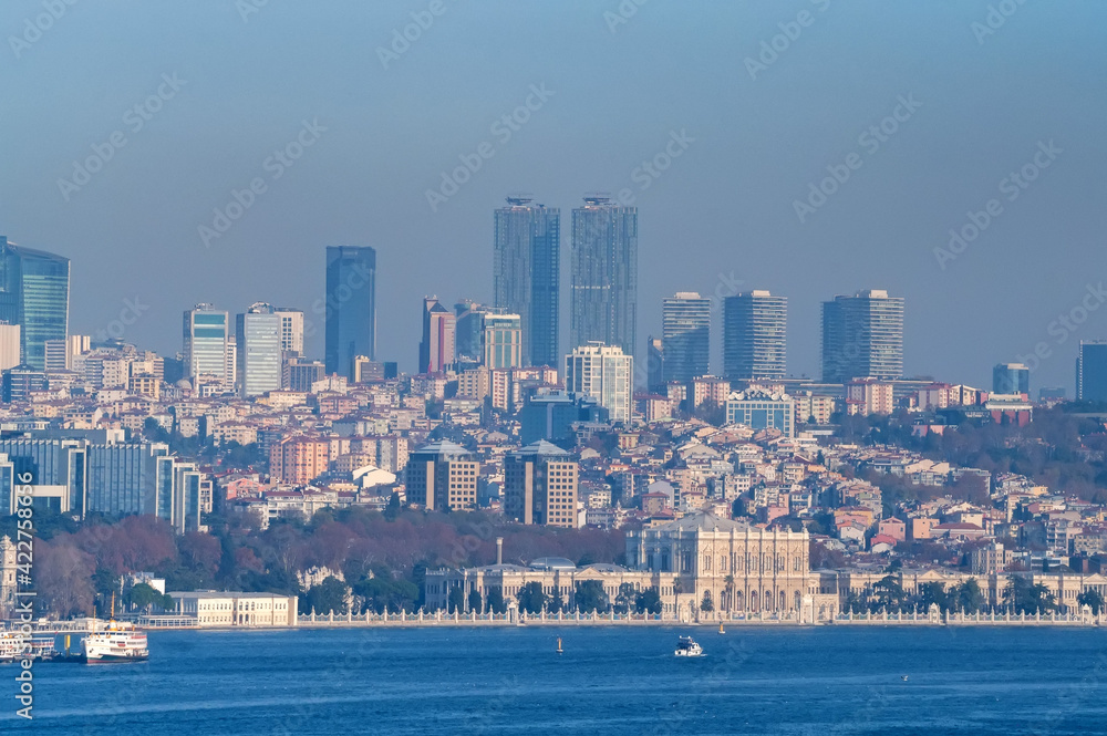 Fototapeta premium Beautiful panoramic view on Istanbul, Turkey over Bosphorus