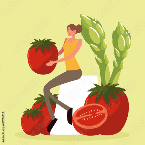 woman tomatoes asparagus