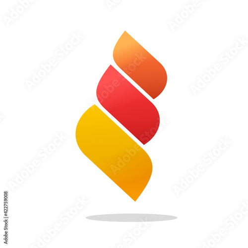 Abstract fire flame logo as 3 energy gradient red orange elements vector, curve ignite in leaves style symbol, creative trendy modern bonfire logotype template design isolated