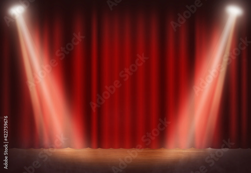 Red Stage curtain on theater or cinema stage