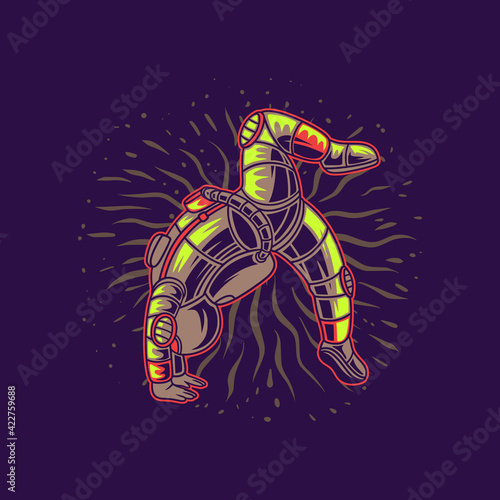 t shirt design astronaut exercises with somersault poses yoga illustration