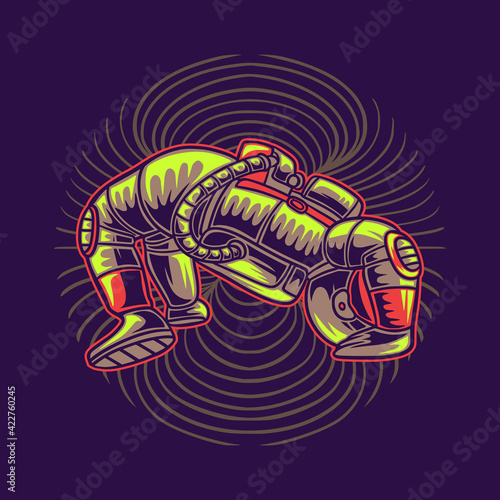 t shirt design astronaut in a fanciful position break dance illustration