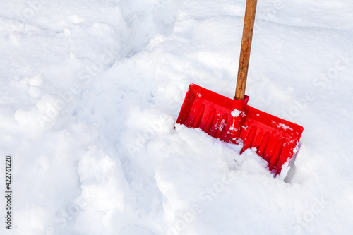 Snow shovel in deep snow