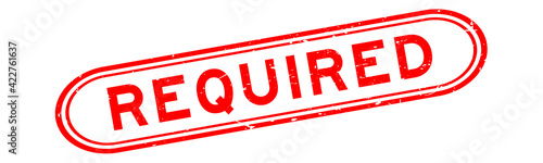 Grunge red required word rubber seal stamp on white background