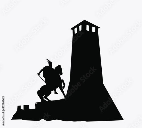 Scanderbeg in Kruja castle silhouette black photo