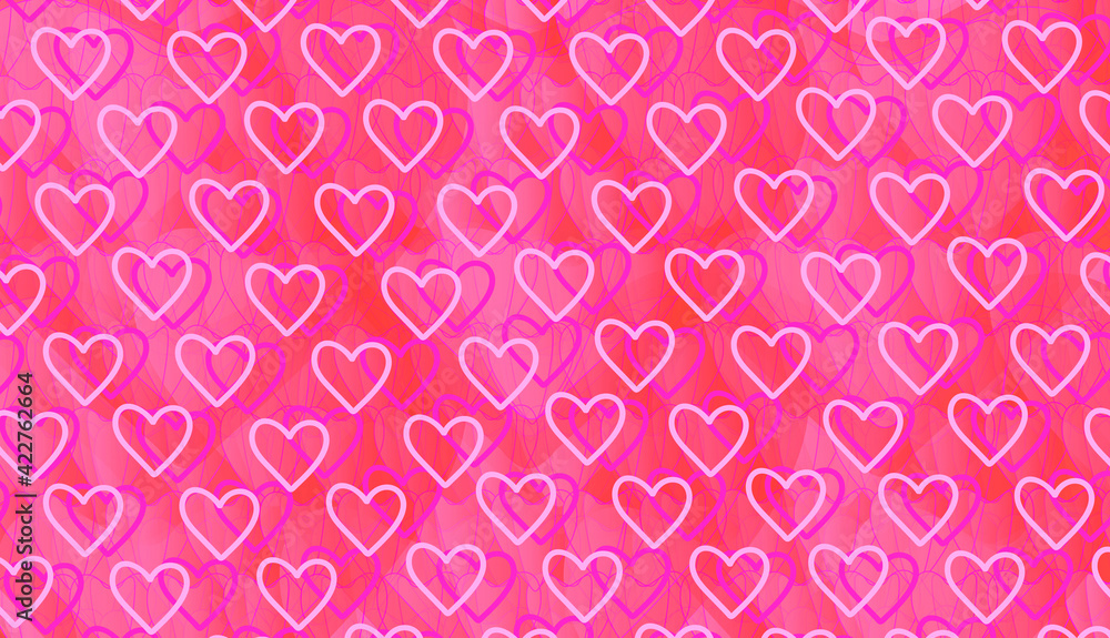 Hearts pattern, hand-drawn Valentine's Day on red and pink background.For the design of illustrations. Hearts pattern, hand-drawn Valentine's Day on red and pink background.For the design of illustrations.