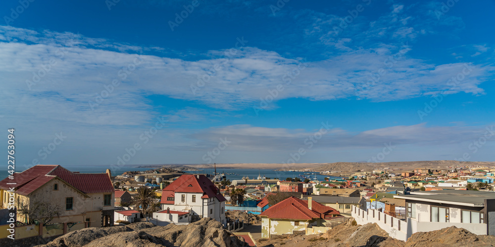 Beautiful panorama view of the harbour town Luederitz - Luderitz in southern Namibia, Africa.