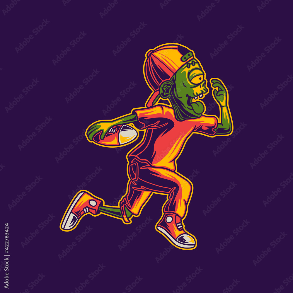 t shirt design zombies running fast carrying the ball football illustration t shirt design zombies running fast carrying the ball football illustration
