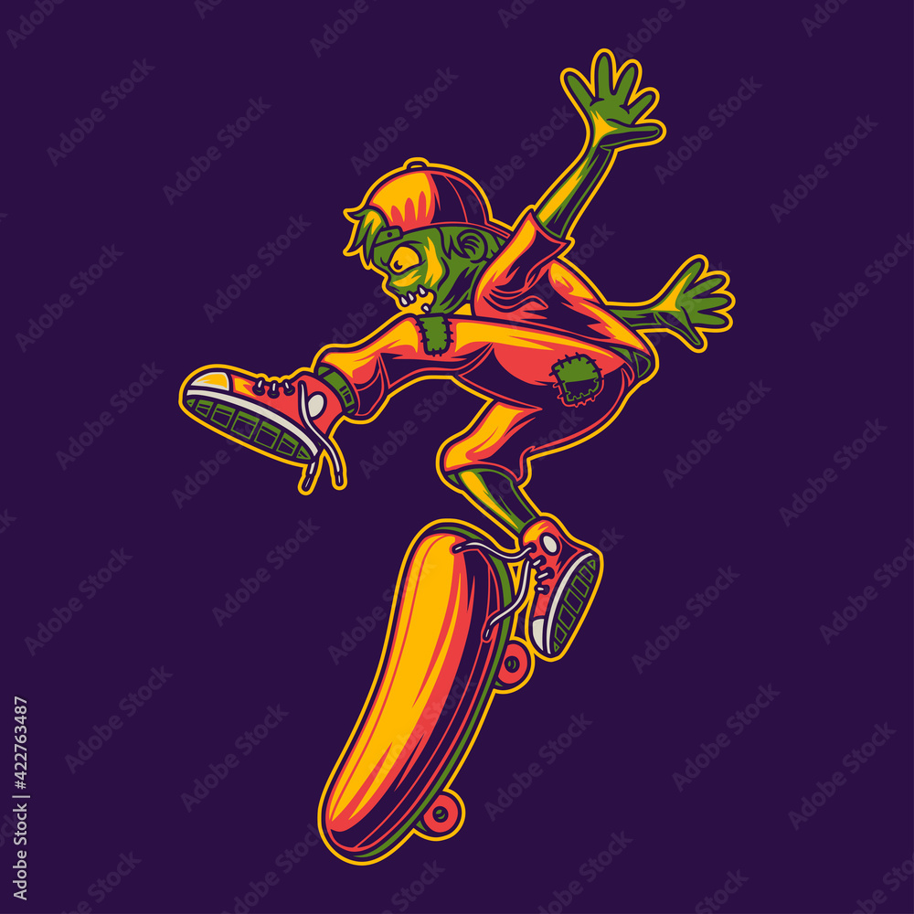 t shirt design side view of zombies skateboarding with jumping style illustration t shirt design side view of zombies skateboarding with jumping style illustration