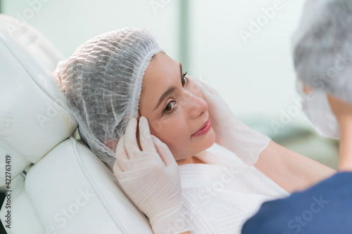 Young women preparing for plastic and reconstructive surgery ,concept for beauty business advertising