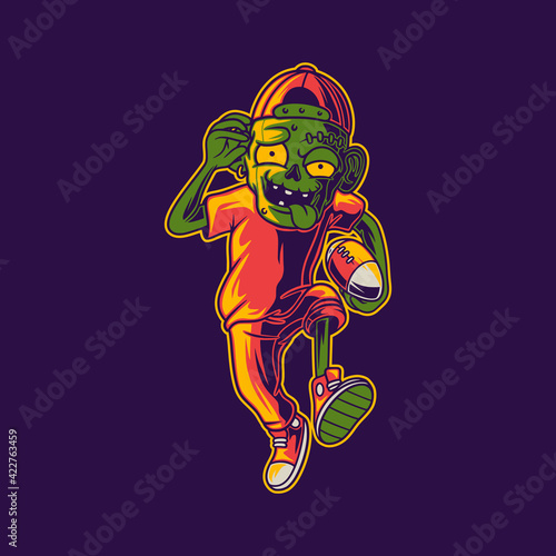 t shirt design front sight of zombies running with the ball football illustration
