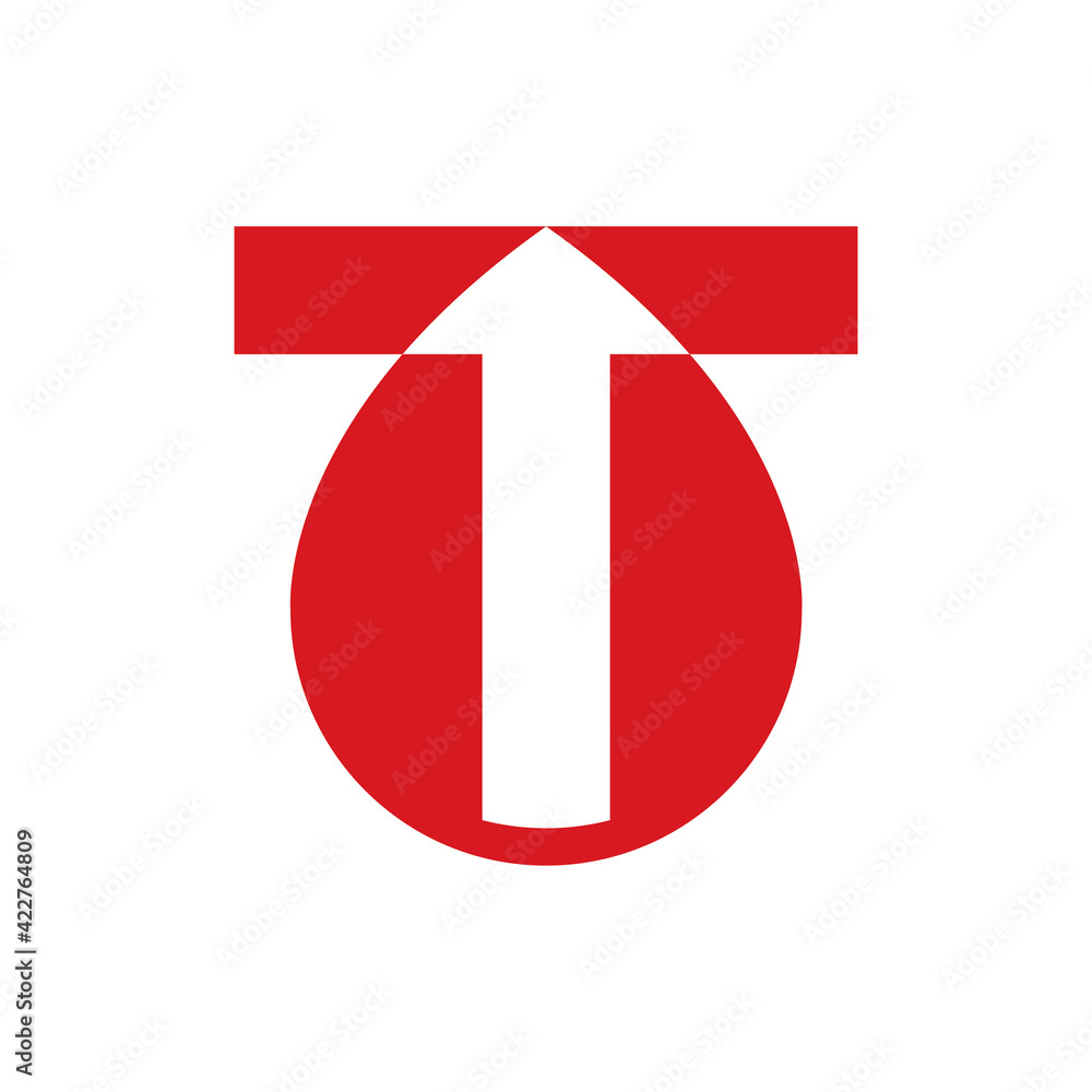 Blood drop with T letter and Up arrow logo design vector Blood drop with T letter and Up arrow logo design vector